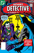 Comic book cover of Detective Comics featuring Batman and the Joker.