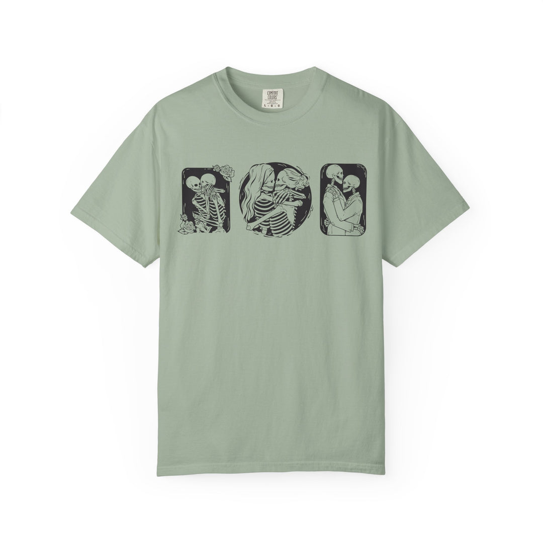 Skeleton Love Graphic T-Shirt — Vintage Gothic Couple Illustration