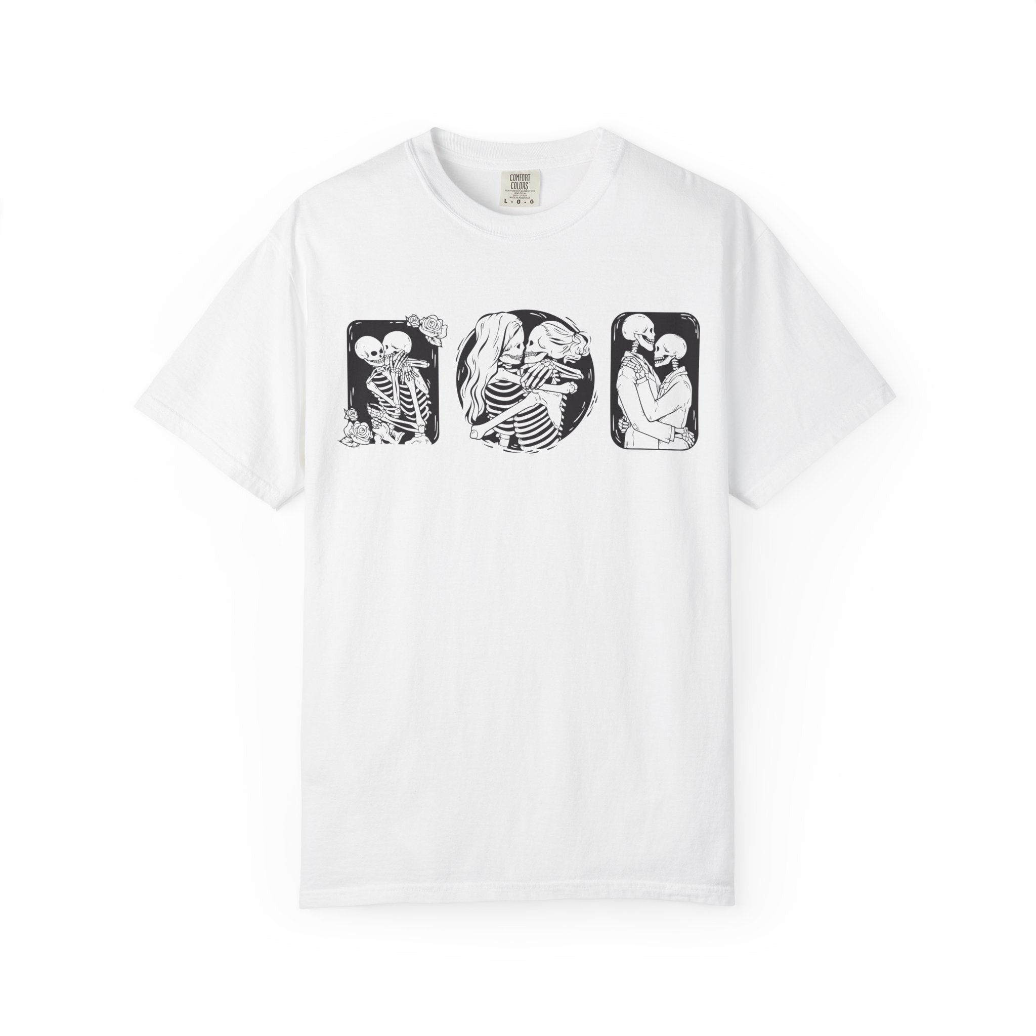 Skeleton Love Graphic T-Shirt — Vintage Gothic Couple Illustration