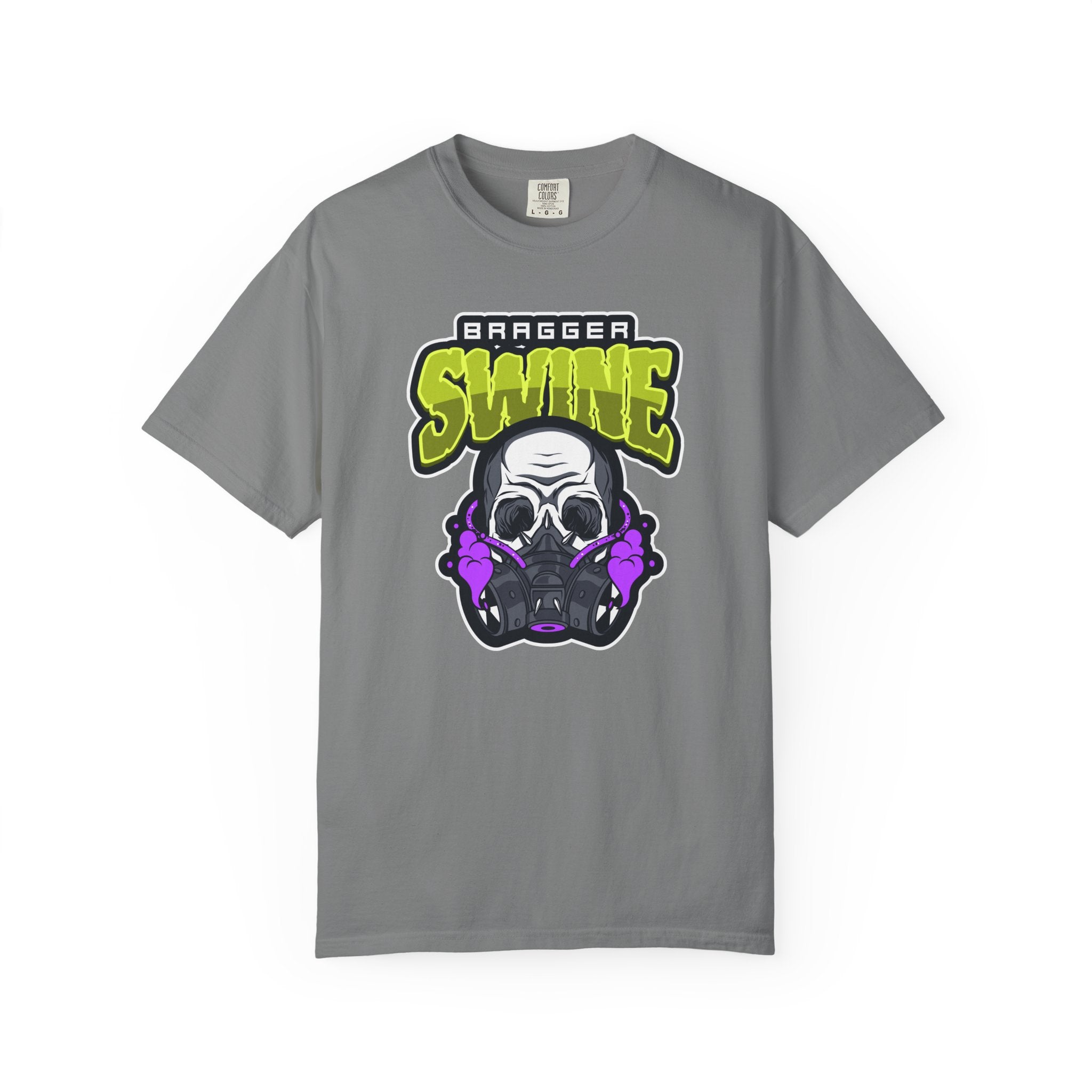 T-Shirt — 'Bragger Swine' Skull Gas Mask Graphic Tee
