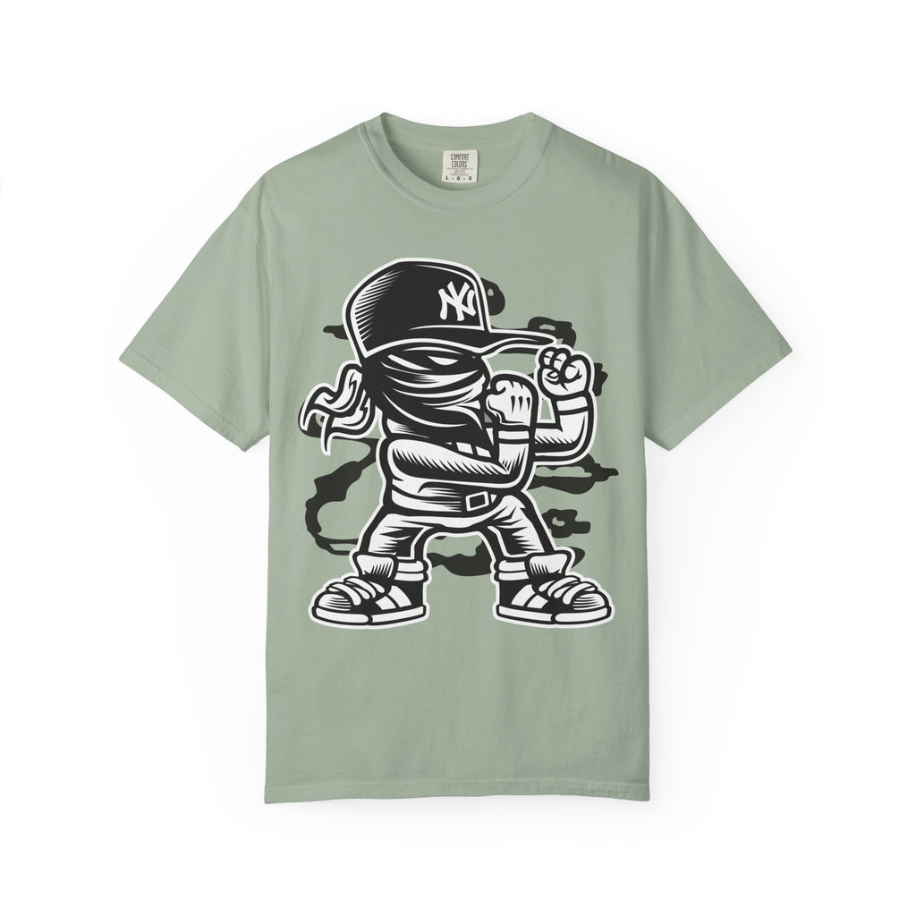 Graffiti Kid Character T-Shirt — Streetwear NY Baseball Cap Design