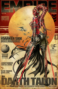 Magazine cover featuring a character with red and black design, set against a vintage-style background.