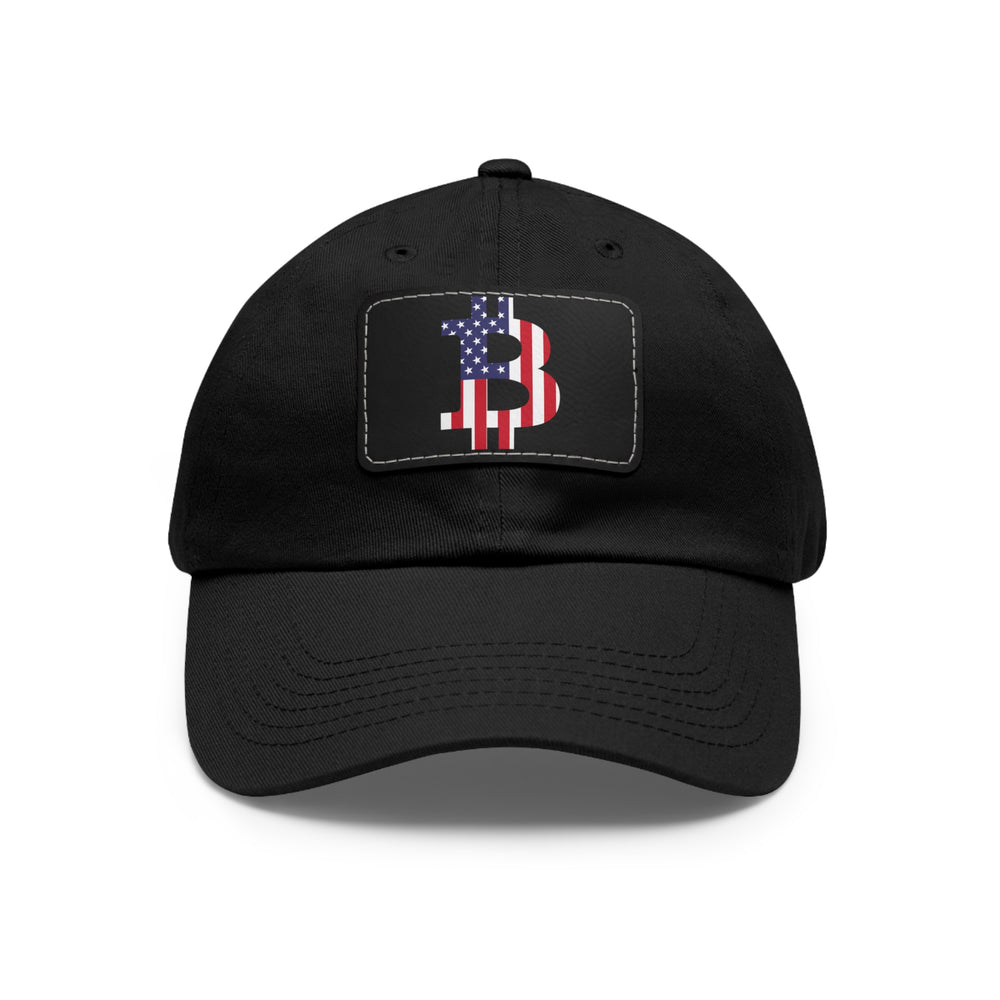 Bitcoin American Flag BTC Dad Hat with Leather Patch (Rectangle)