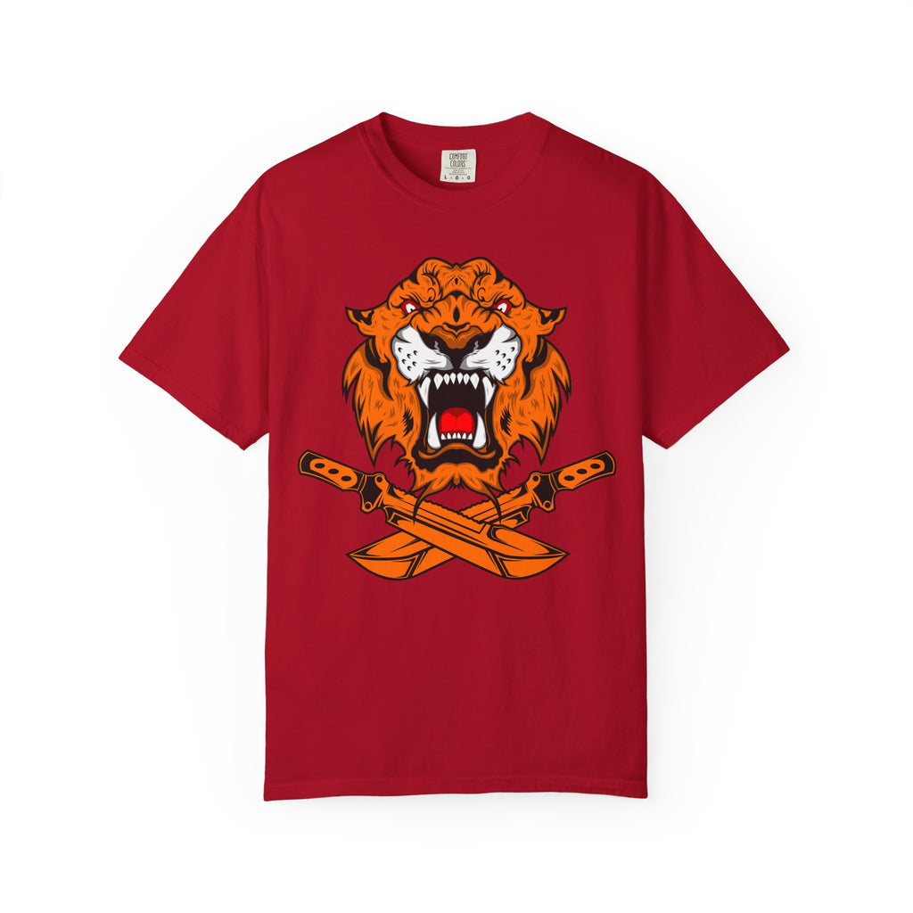 Roaring Tiger with Crossed Kukri Knives Graphic T-Shirt
