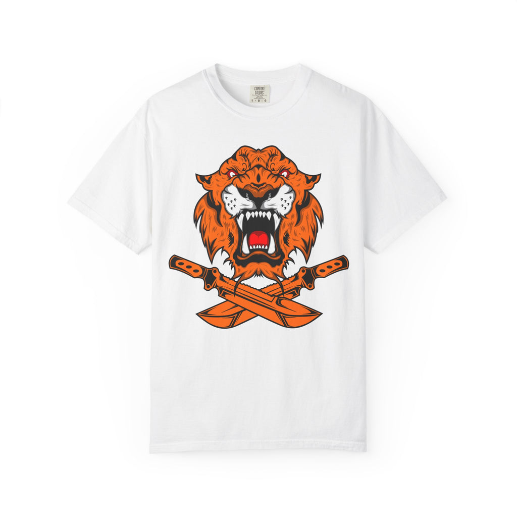 Roaring Tiger with Crossed Kukri Knives Graphic T-Shirt