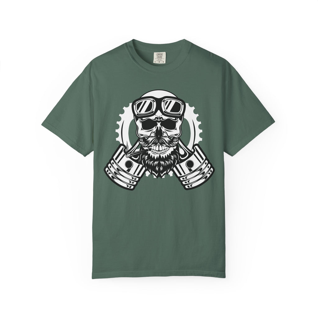 Biker Skull Tee – Vintage Motorcycle Goggles & Pistons Graphic T-Shirt