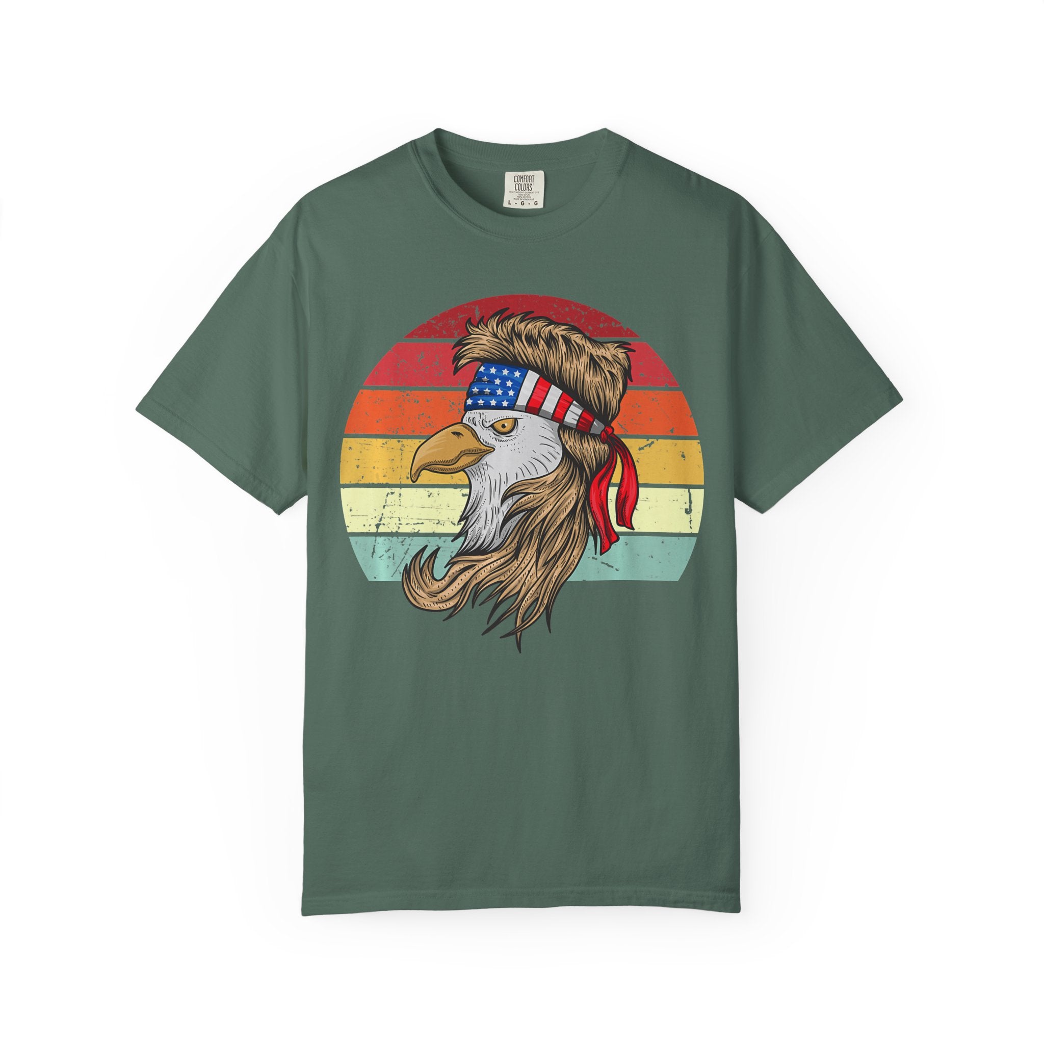 Eagle Head Retro Sunset T-Shirt — American Flag Bandana Patriotic Tee