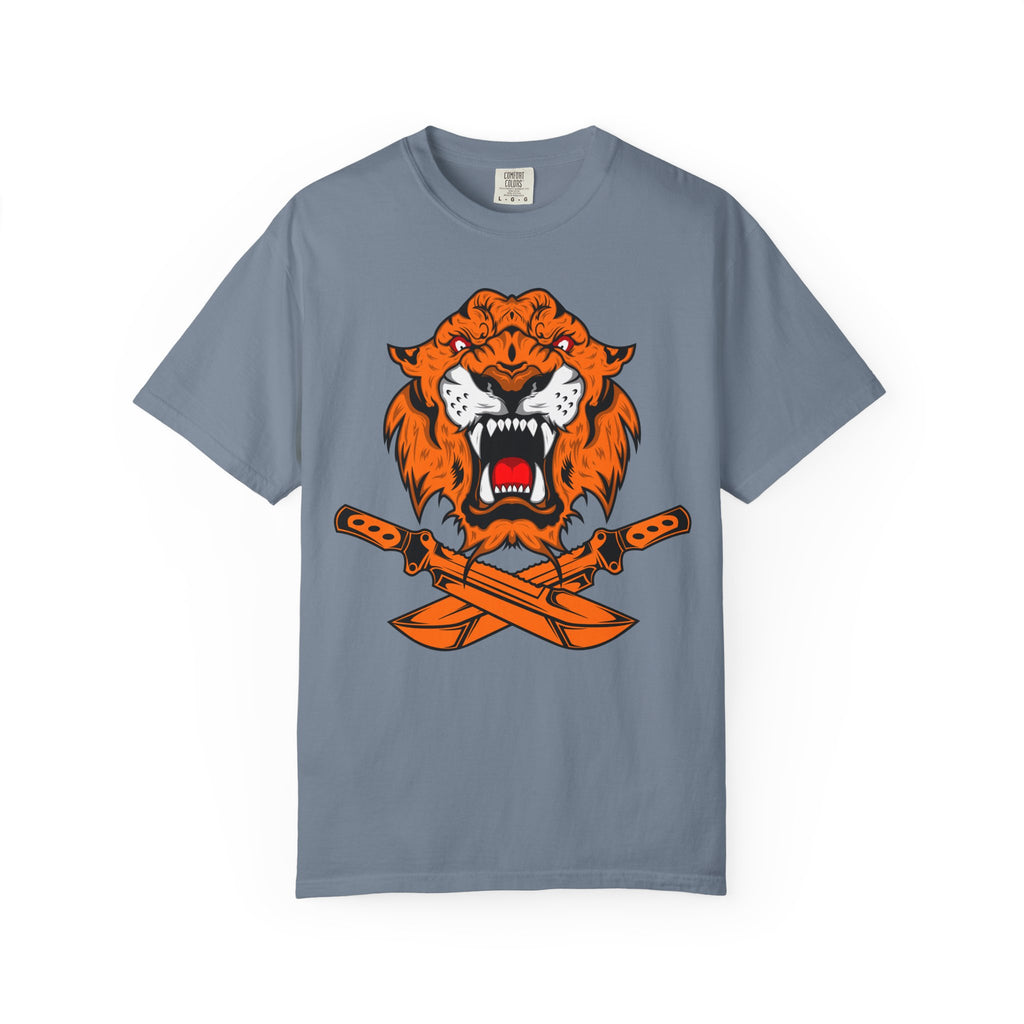 Roaring Tiger with Crossed Kukri Knives Graphic T-Shirt