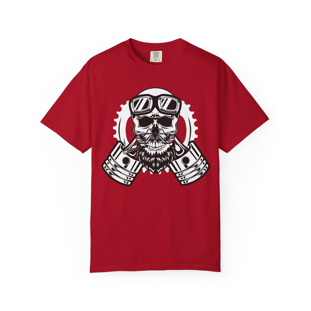 Biker Skull Tee – Vintage Motorcycle Goggles & Pistons Graphic T-Shirt