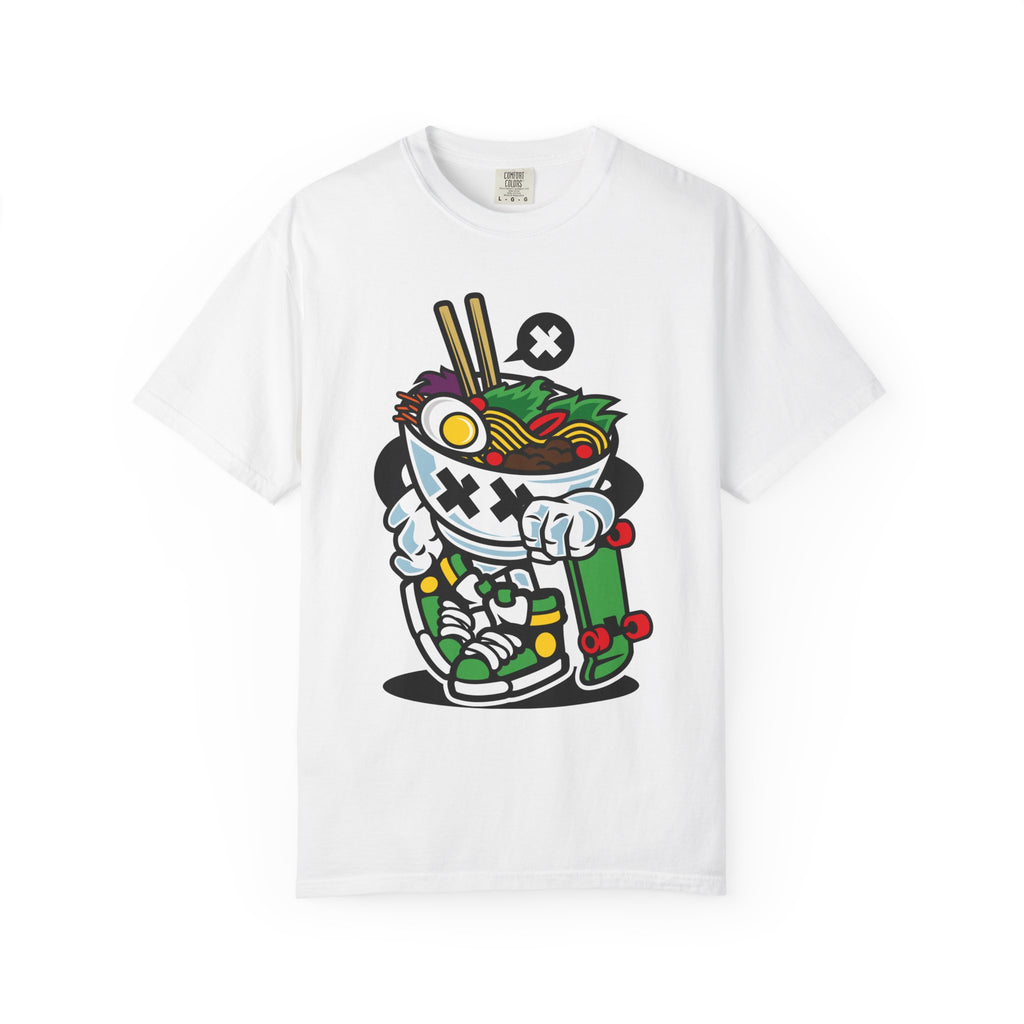 Ramen Skateboard Graphic T-Shirt — Streetwear Noodle Bowl Design