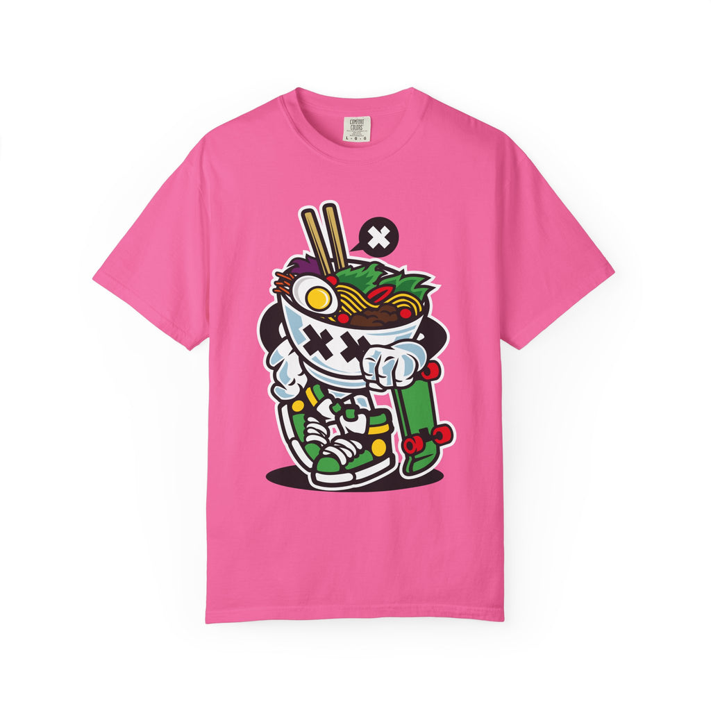 Ramen Skateboard Graphic T-Shirt — Streetwear Noodle Bowl Design