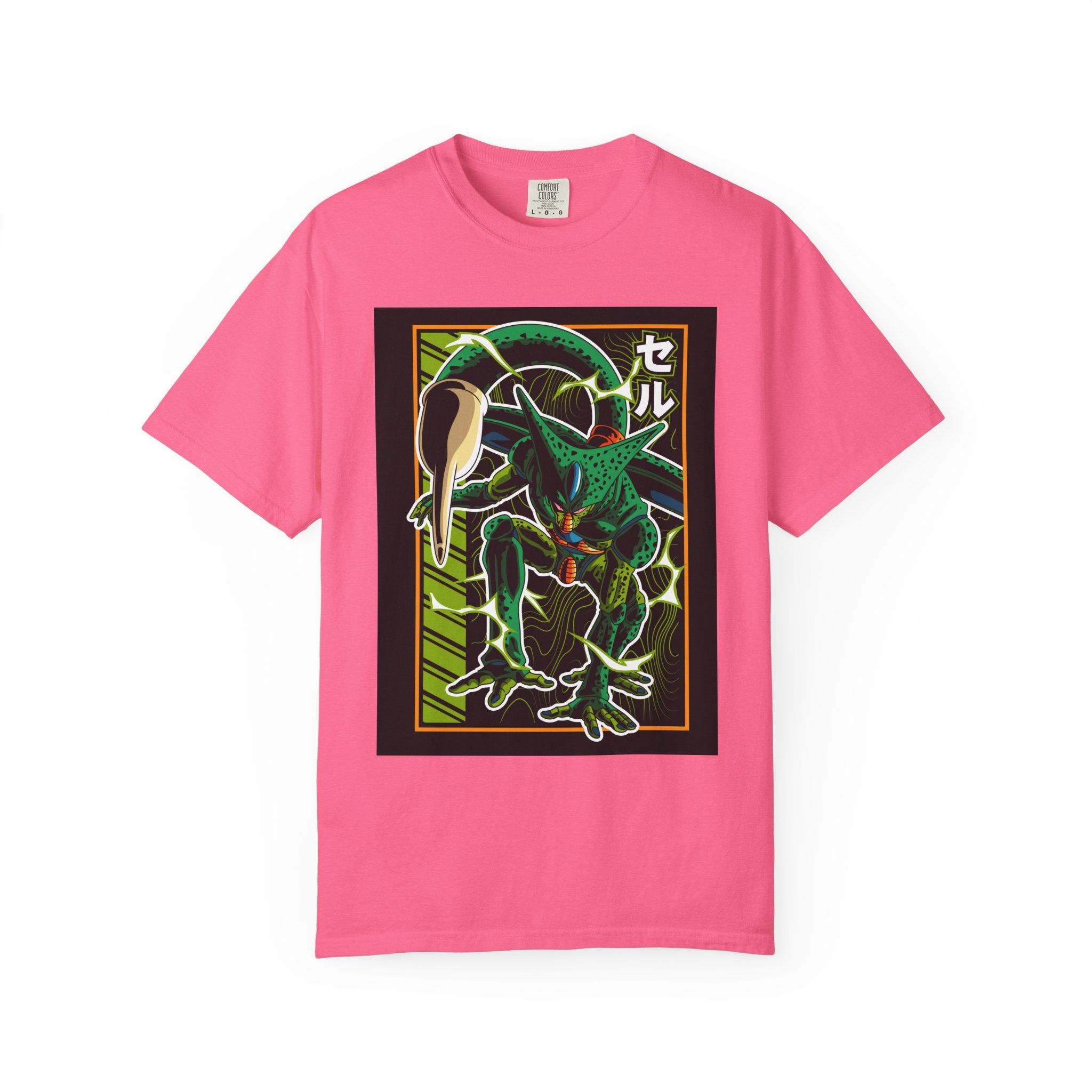Retro Neon Monster Tee — Japanese Text Graphic Shirt