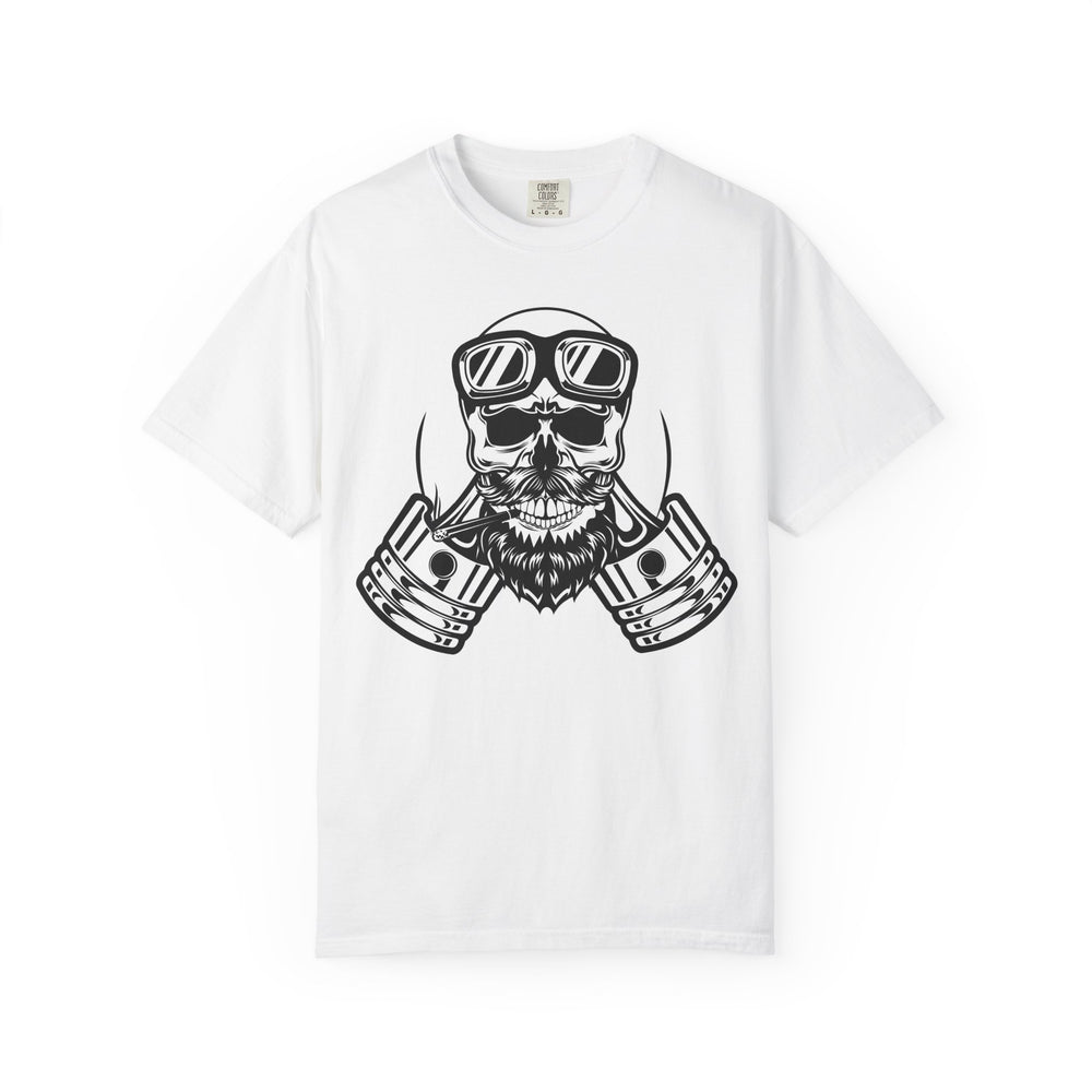 Biker Skull Tee – Vintage Motorcycle Goggles & Pistons Graphic T-Shirt