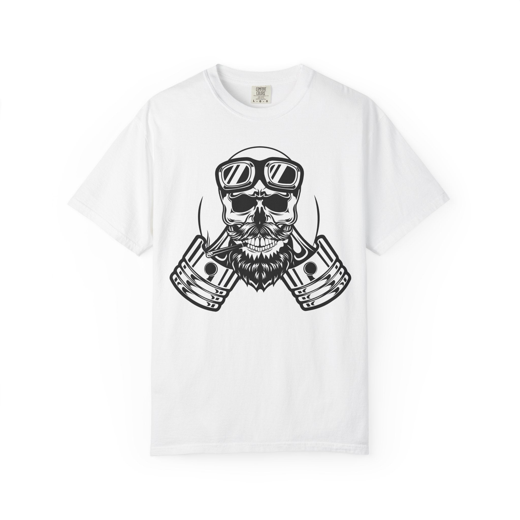 Biker Skull Tee – Vintage Motorcycle Goggles & Pistons Graphic T-Shirt
