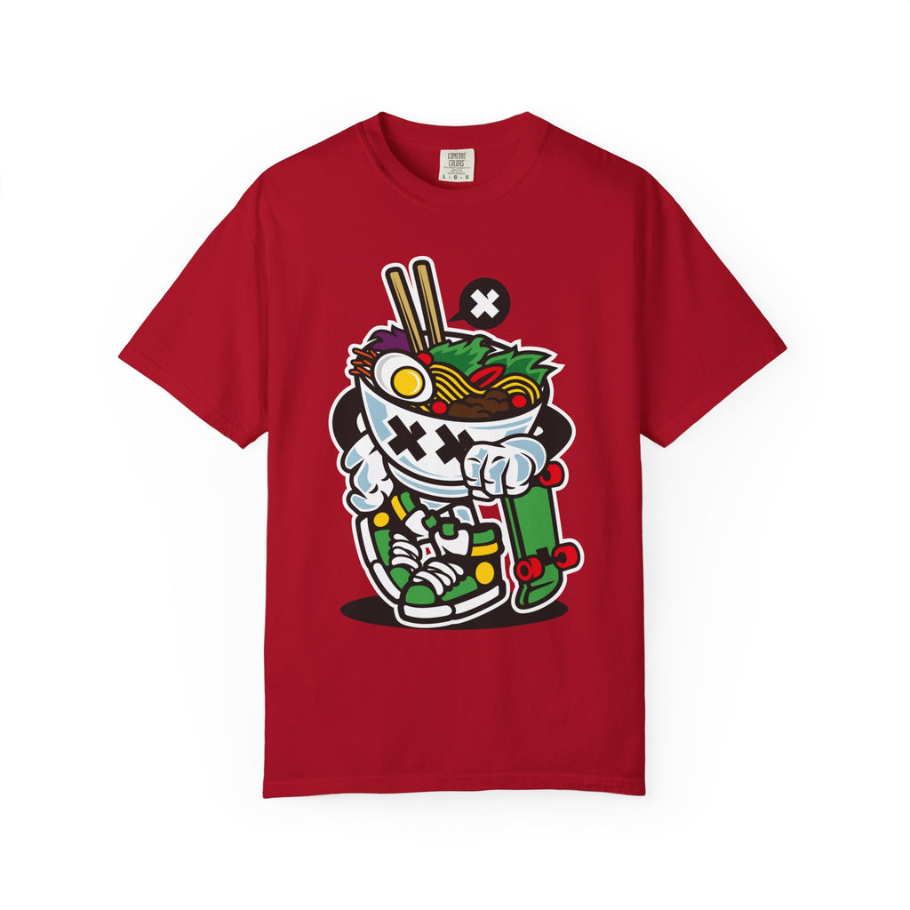 Ramen Skateboard Graphic T-Shirt — Streetwear Noodle Bowl Design
