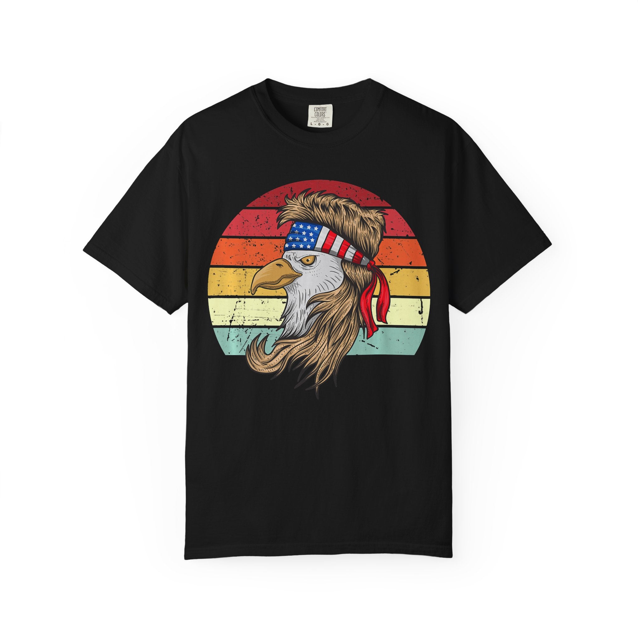 Eagle Head Retro Sunset T-Shirt — American Flag Bandana Patriotic Tee