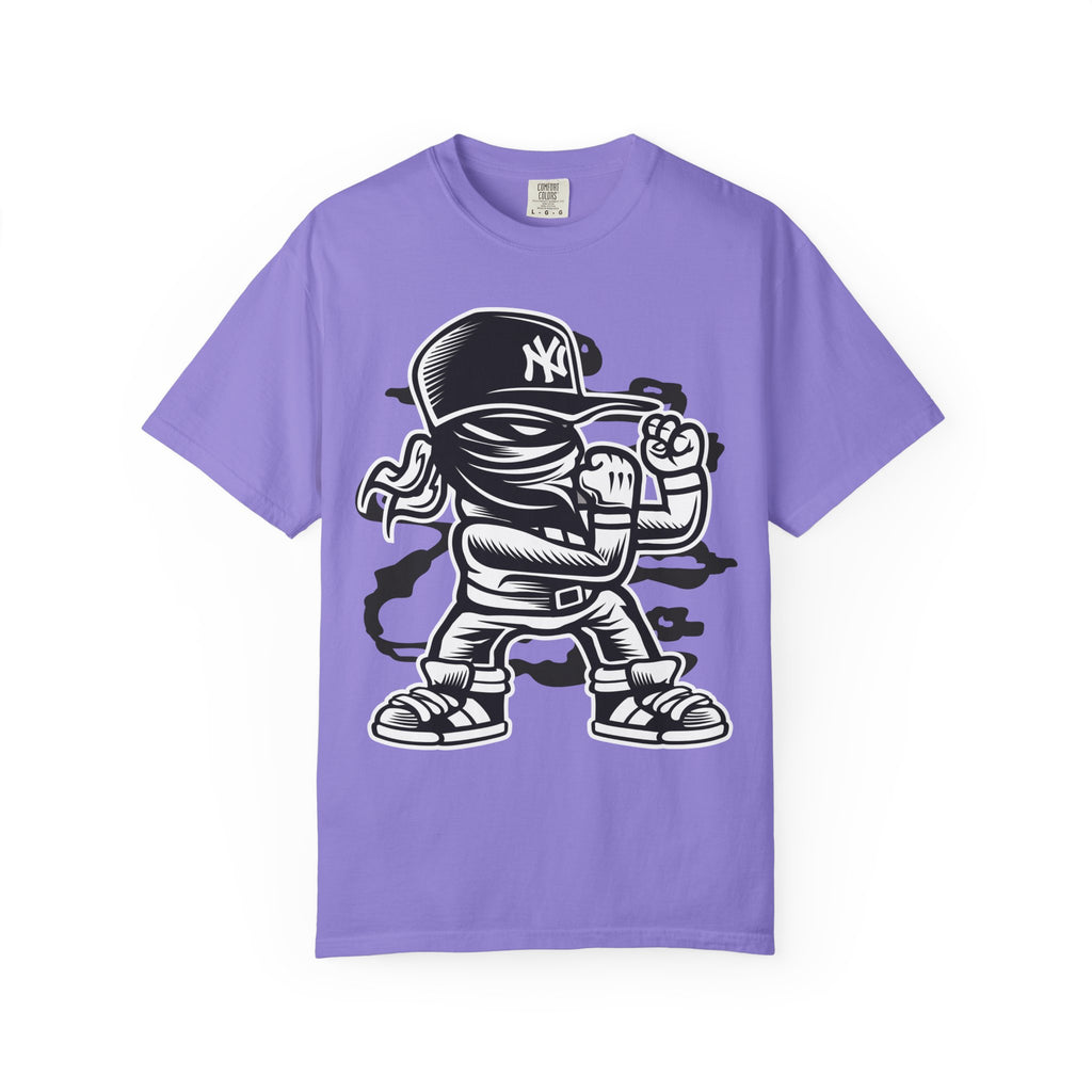 Graffiti Kid Character T-Shirt — Streetwear NY Baseball Cap Design