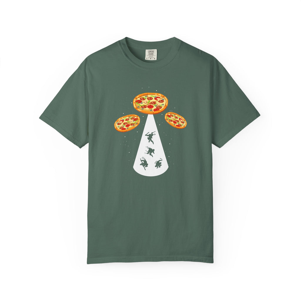 Pizza UFO T-Shirt — Alien Abduction Pepperoni Graphic Tee