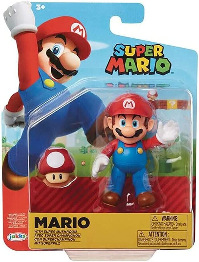 Jakks Pacific World of Nintendo 4" Super Mario With Mushroom Action Figure