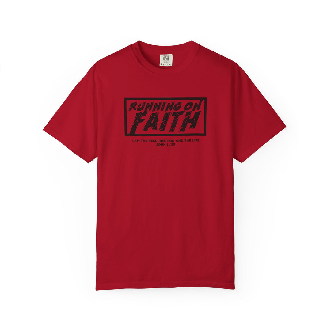 Running on Faith T-Shirt — Christian Scripture Tee (John 12:26)
