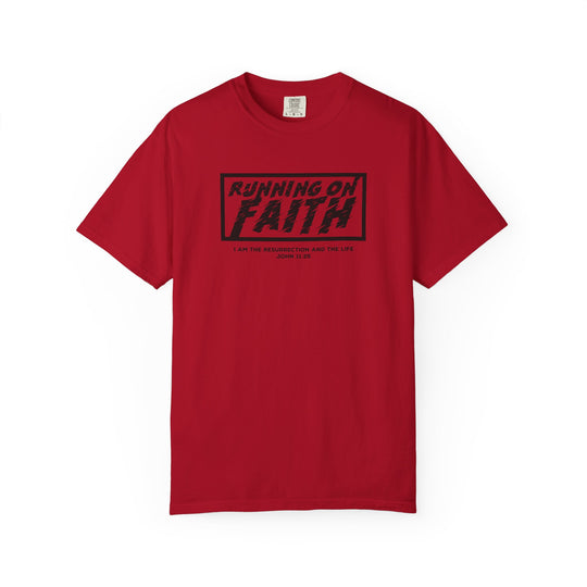Running on Faith T-Shirt — Christian Scripture Tee (John 12:26)