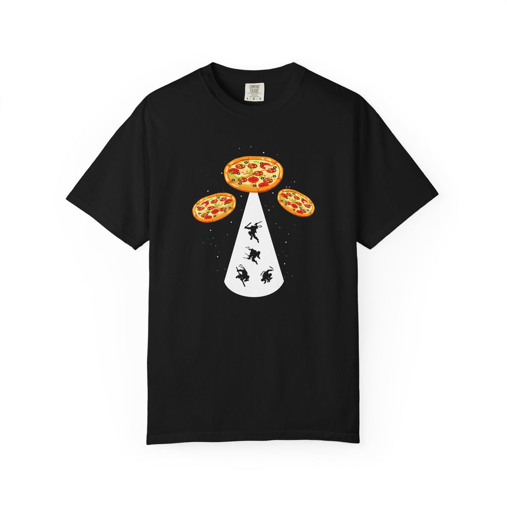 Pizza UFO T-Shirt — Alien Abduction Pepperoni Graphic Tee
