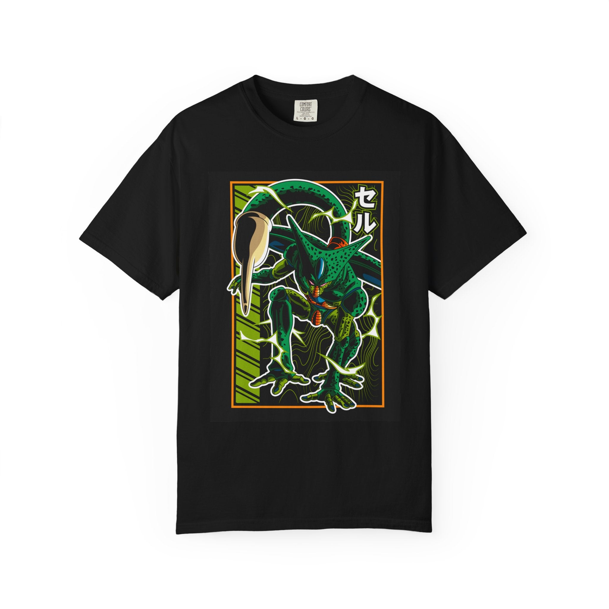 Retro Neon Monster Tee — Japanese Text Graphic Shirt