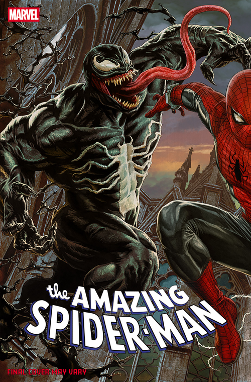 Comic book cover featuring Spider-Man and Venom with 'Marvel' logo.