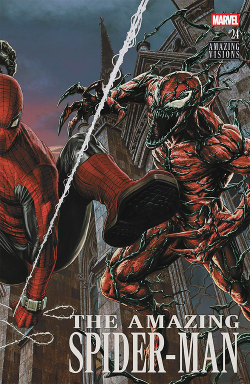 Comic book cover featuring Spider-Man and Venom with a dark, urban background.