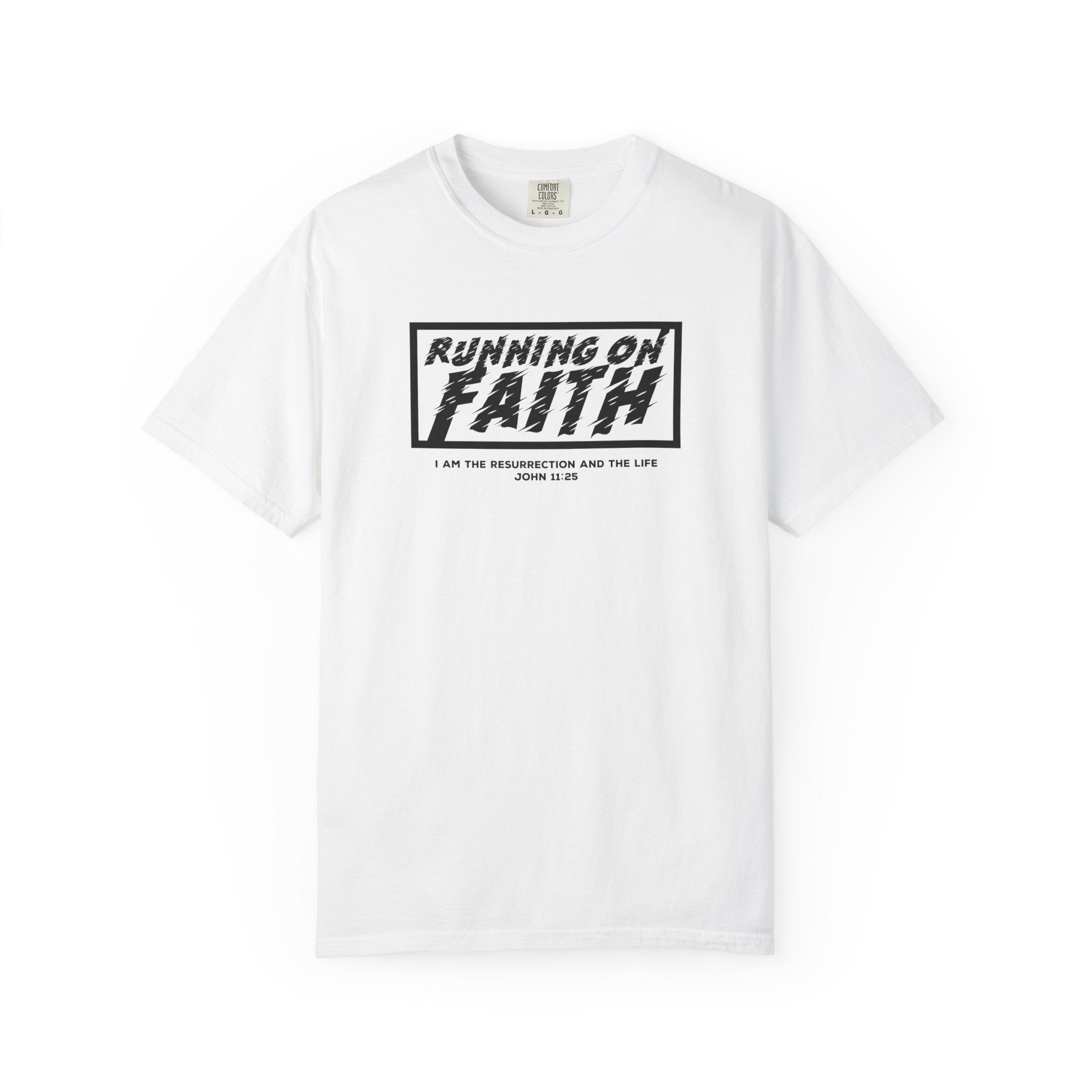 Running on Faith T-Shirt — Christian Scripture Tee (John 12:26)