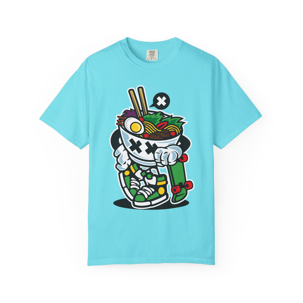 Ramen Skateboard Graphic T-Shirt — Streetwear Noodle Bowl Design