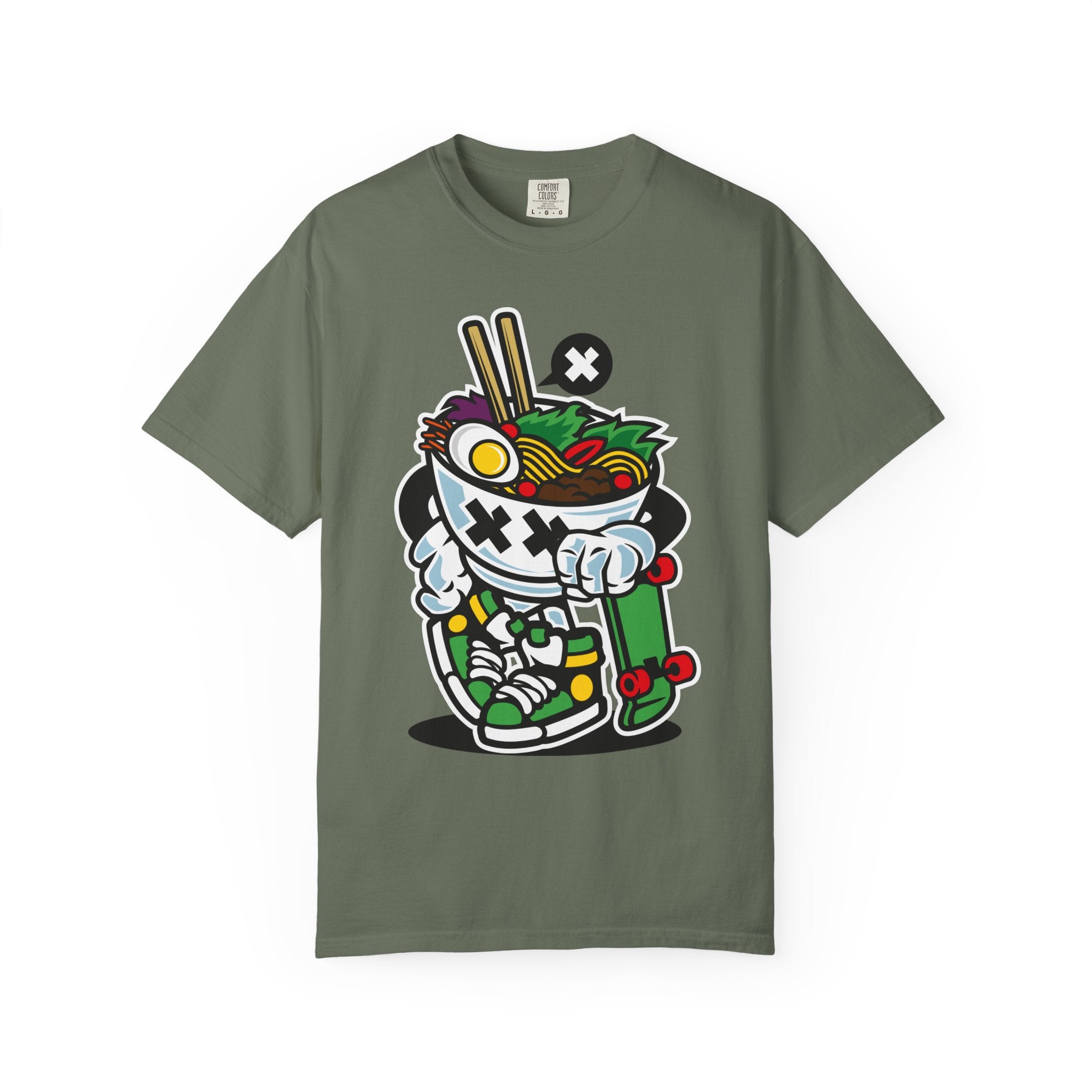 Ramen Skateboard Graphic T-Shirt — Streetwear Noodle Bowl Design