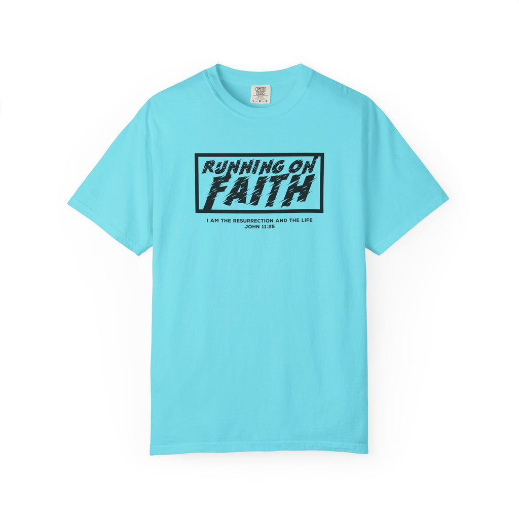 Running on Faith T-Shirt — Christian Scripture Tee (John 12:26)