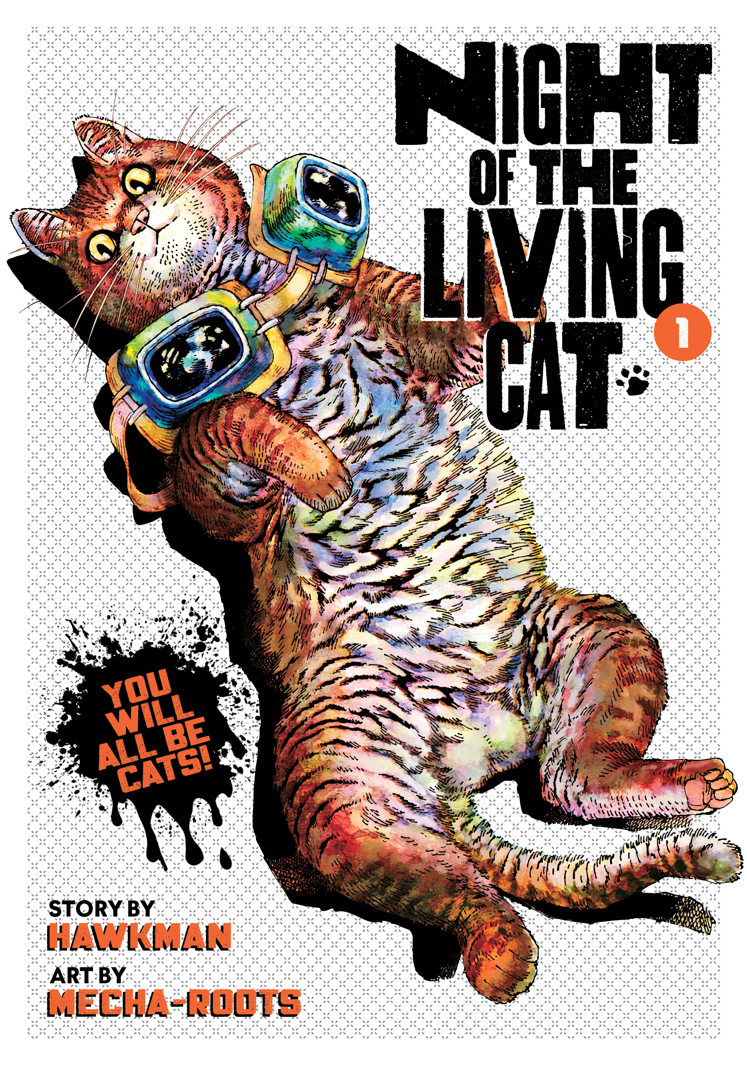 Comic book cover titled 'Night of the Living Cat' with a tiger-like creature and text.