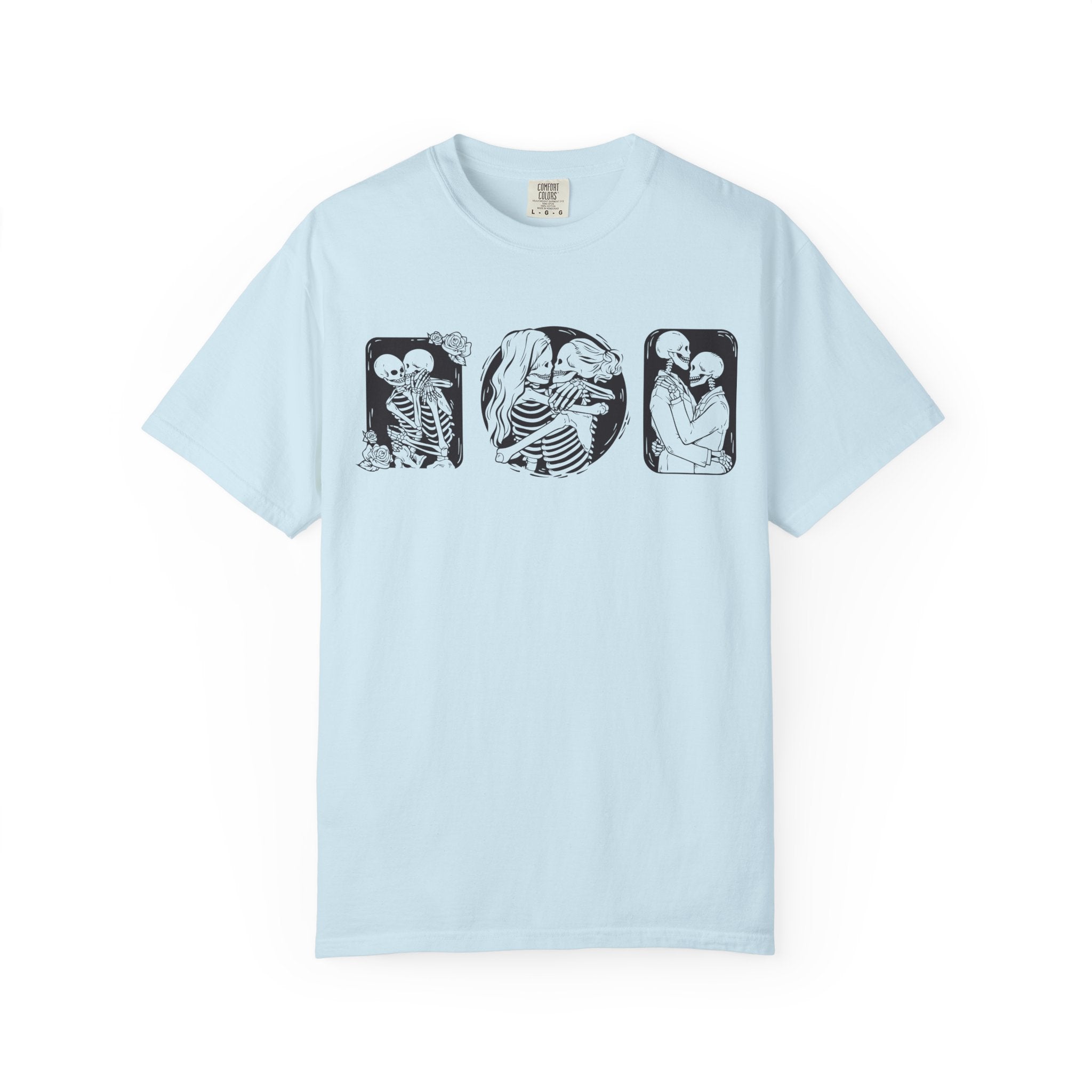 Skeleton Love Graphic T-Shirt — Vintage Gothic Couple Illustration