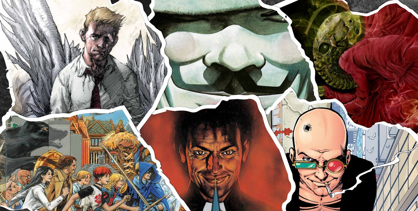 Collage of various illustrated characters and scenes from different artworks.