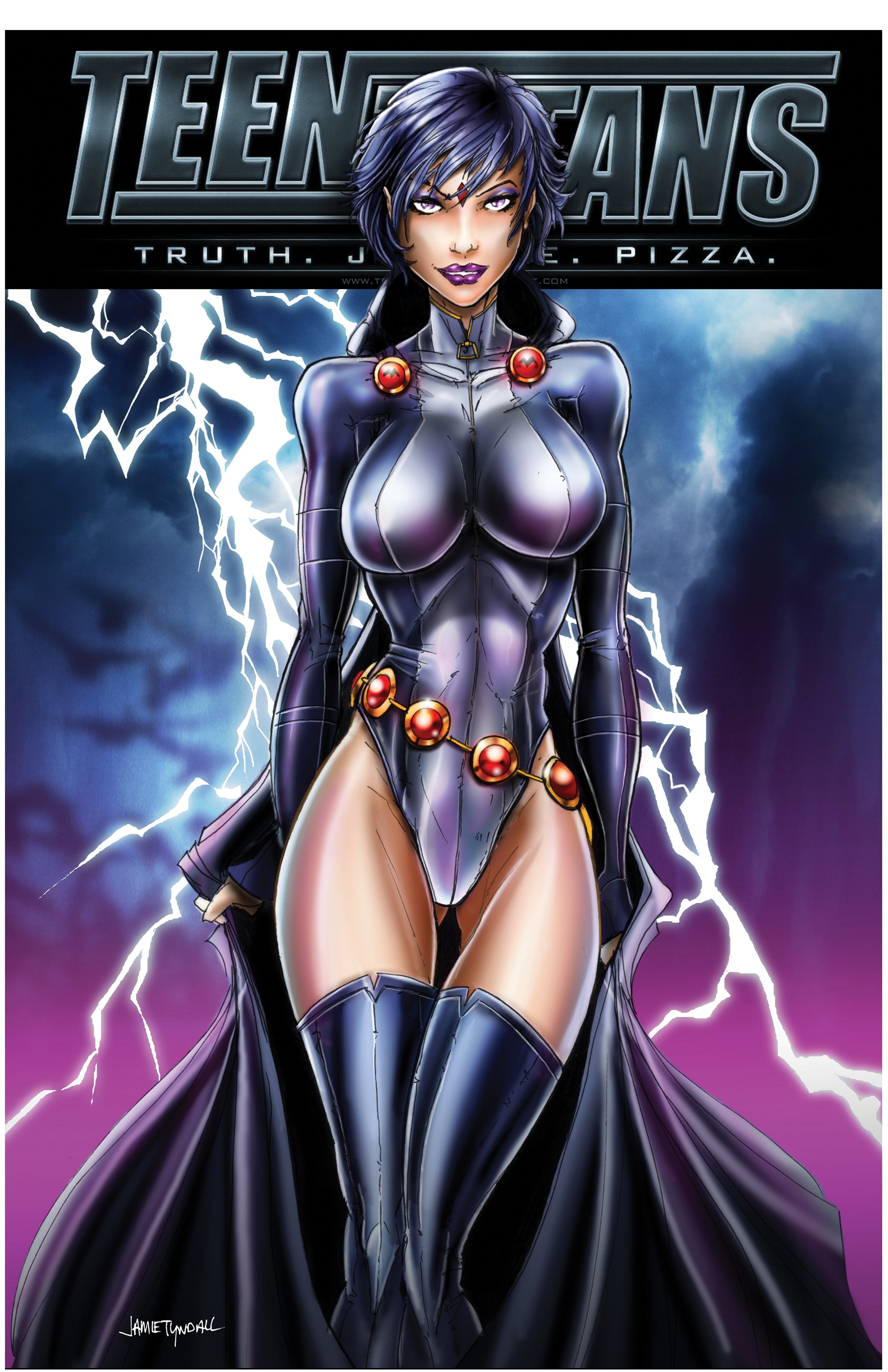 Comic book-style character in a superhero outfit with lightning effects on a dark background