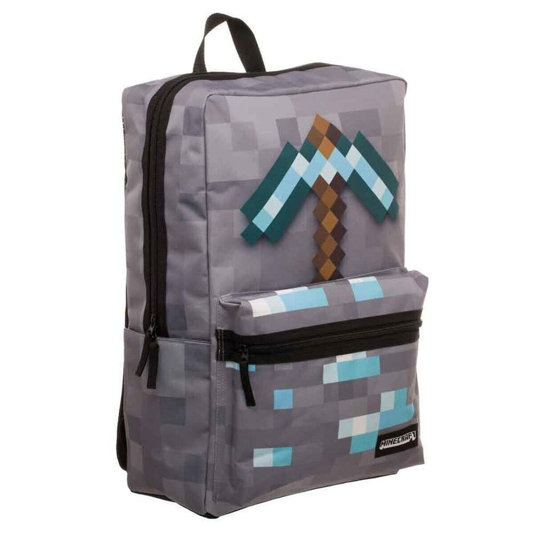 Bioworld Minecraft Axe Patch & Printed Details Grey And Green Laptop Backpack